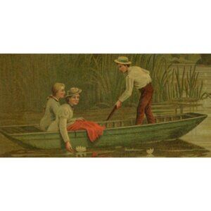 1880-90's Rowboat Lake Man Women Lily Restein's Oil Chromo Victorian Trade Card